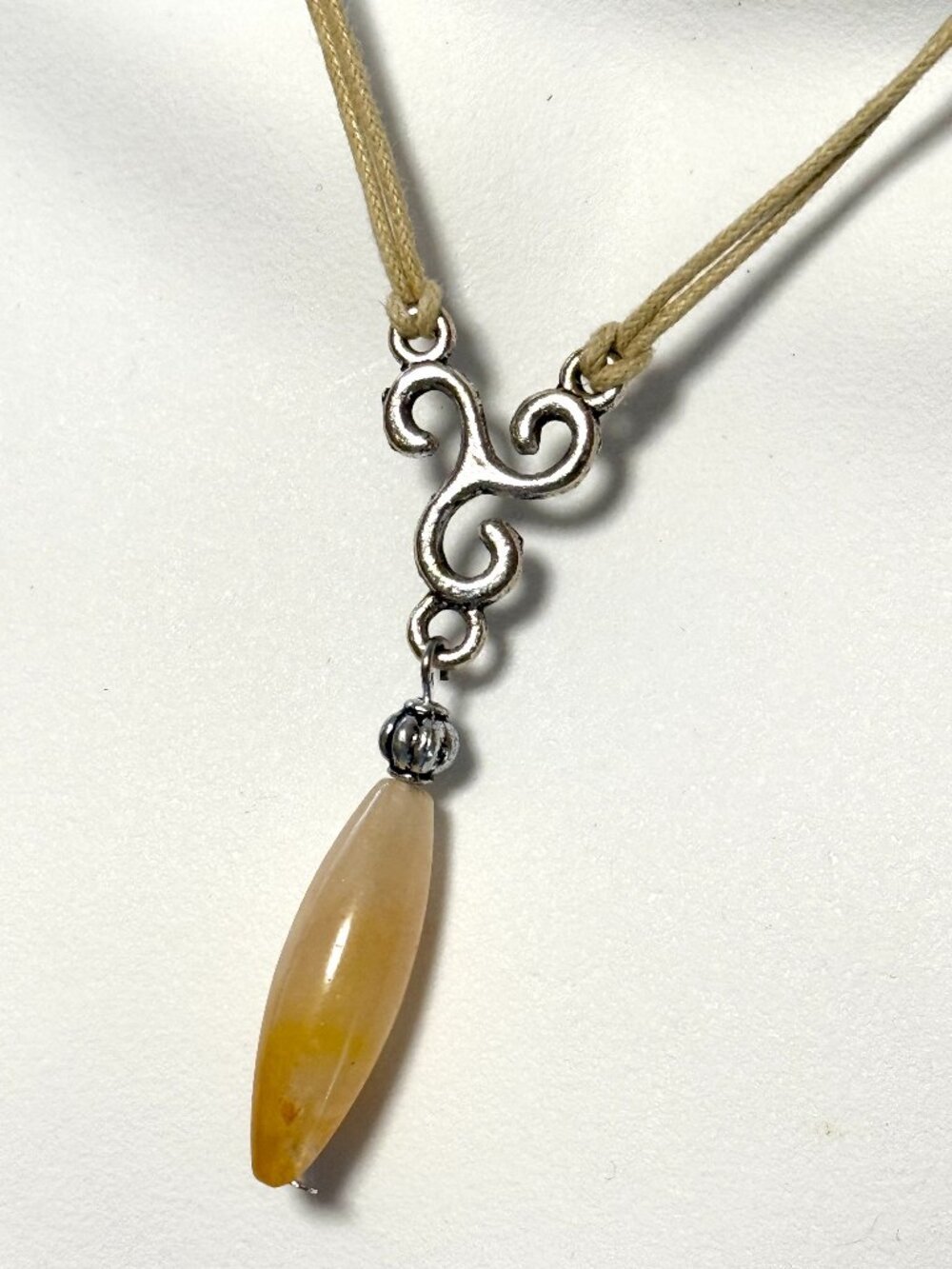 2/$20, Yellow Orange Aventurine Necklace, Genuine Gemstone Beige Cord Necklace